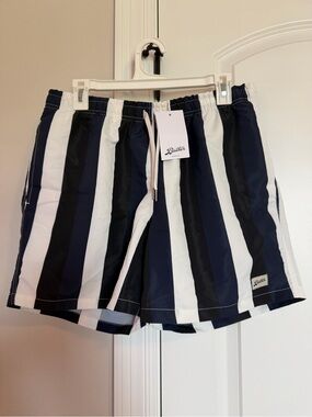 NWT Bather Swim Trunks - Blue & Black Vertical Stripe - Men's Size Large